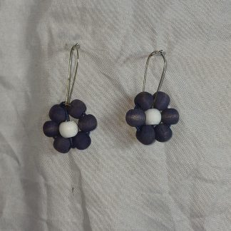 Beaded Flower Earrings - Dark Purple